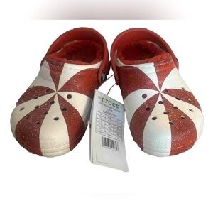 Candy Cane Lined Holiday Crocs Red & White Classic Clog NEW Toddler/Child Sz 10